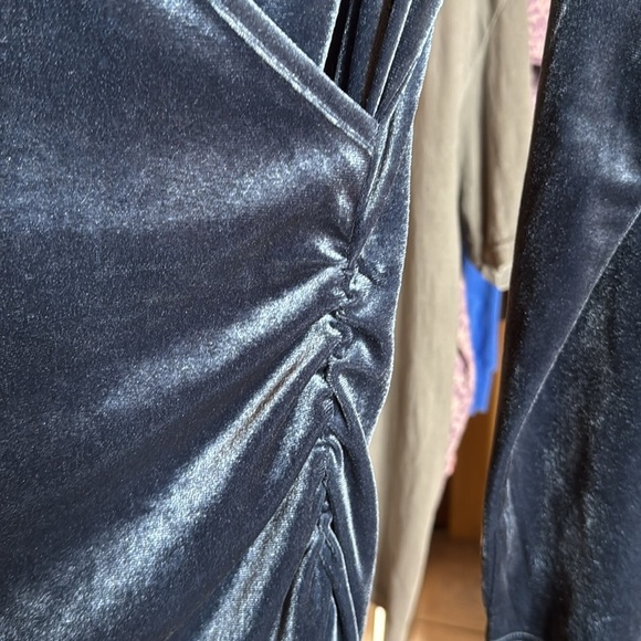 Fensace Velvet Long Sleeve V Neck Ruched Bodycon Wrap Blue Dress Size Medium - Picture 5 of 8
